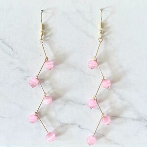 Cat Eye Pink Bead Branching Gravity Earrings